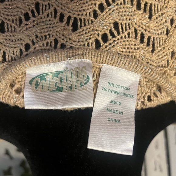 COLLECTIONS ETC. FANTASTIC GOLD & GLITTER OPEN KNIT LIGHT SWEATER SHAWL PONCHO - Picture 7 of 7